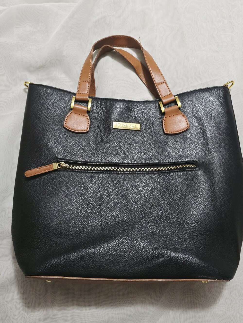 Joy & Iman Alexandria Black Brown Leather Handbag Tote Purse